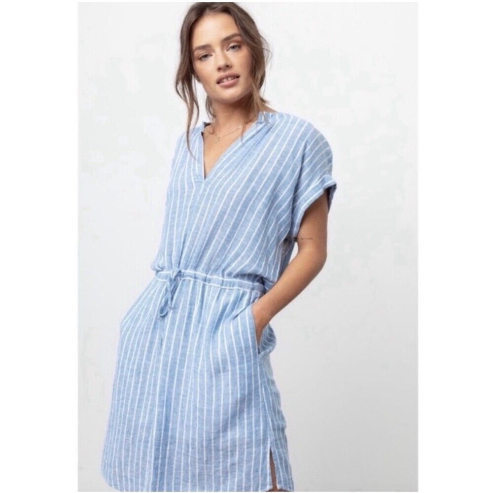Rails Emma Dress Womens L St Germain Tunic Shift Shirt Mykonos Woven Linen Blend